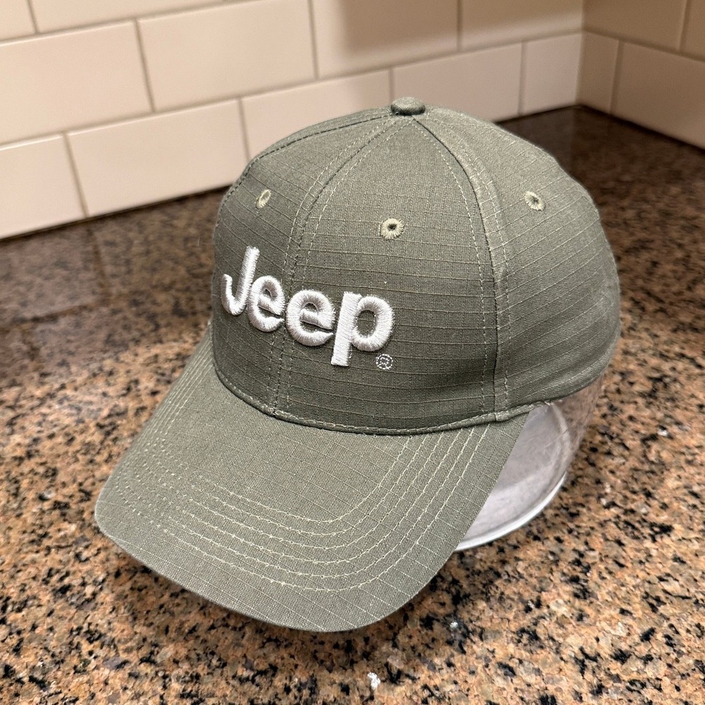 Jeep Baseball Cap Hat Green Ripstop Strap Back Adjustable